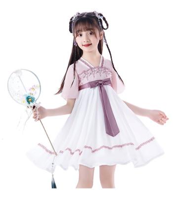 China New Style Breathable Pink Girls Kids Dress With Flower And Bow Embroidery For Baby Dresses With Han Chinese Style Dress for sale