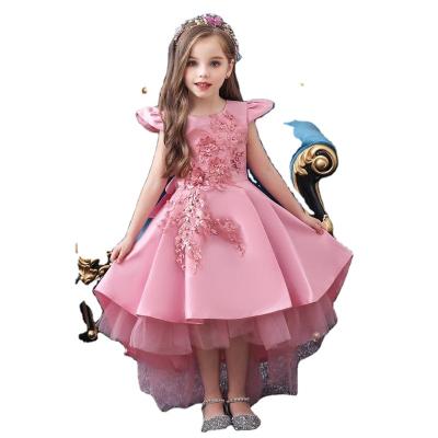 China Breathable European Style Applique Lace Princess Dress Birthday Party Dress Pink Girl Dresses for sale