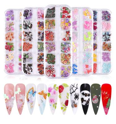 China Colorful Emulation Plastic Butterfly 3D Snowflake Nail Wood Paste Nail Art Sequins Mix Halloween Christmas FlowersManicure Decorations for sale