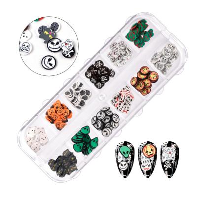 China 6 Plastic Grids Halloween And Christmas Soft Ceramic Tiny Cute Nail Arts Shaped Slices 3D Clay Canes Nail Tips Stickers for sale