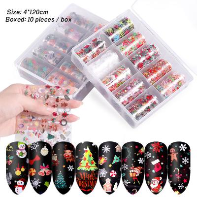 China Holographic Water Transfer Foil Nail Stickers DIY Decorations Manicure Christmas Halloween Nail Stickers Plastic Decals 10 Pcs for sale