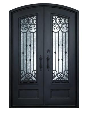 China Sale Modern American Top Front Arch Entrance Decoration Villa American Wrought Iron Double French Doors for sale