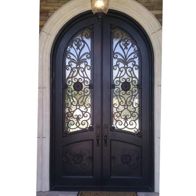 China Modern Custom Size Villa Wrought Iron Double Swing Front Entry Cheap Wrought Iron Door for sale