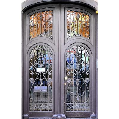 China Modern Luxurious Double Door Eyebrow Double Entry Wrought Iron Exterior for sale