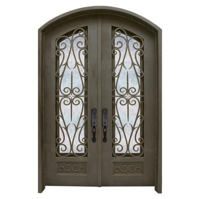 China Modern House Luxury Wrought Iron Eyebrow Front Glass Door Imported From China for sale