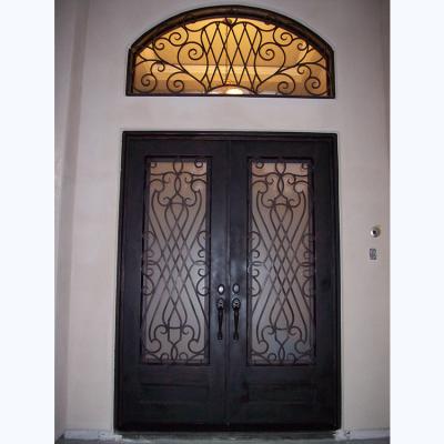 China Modern Hand Made Villa Front Entrance Square Wrought Iron Door With Transom for sale