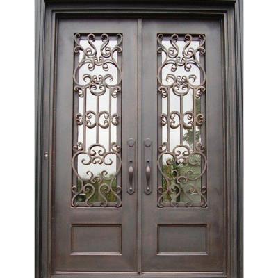 China Modern Fancy Swing Front Entry Wrought Iron Square Double Door Grille For Sale for sale