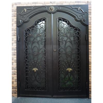 China Modern Elegant Front Door Villa Entrance Square Wrought Iron Double Door for sale