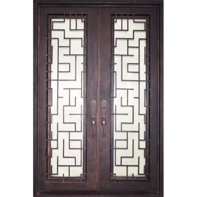 China Modern Fancy Security Wrought Iron Door Design Metal Square Door With Glass for sale