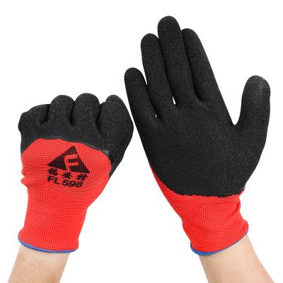 China Anti-smash Work Glove Polyester Lined Latex Gloves Crinkle Latex Coated Gloves for sale