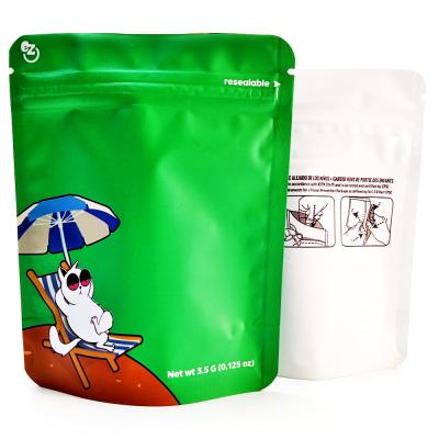 China Stand Up Black Mylar Designs Child Safe Seal Proof Custom Packing Flat Bags Pouches 1/8 Bag for sale