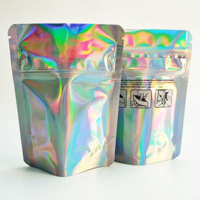 China Small Food Moisture Proof Custom Print Mini Transparent Clear Front Silver Back Plastic Bag Materials Zipper Hologram Mylar Bags for sale