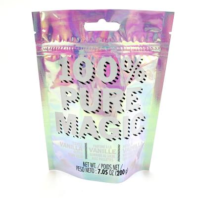 China Custom Small Food Moisture Proof Bath Salts Laser Laminating Pink Stand Up Hologram Standup Pouch With Clear Front for sale