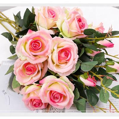 China Wedding High Quality Artificial Colorful Single Heads Rose Fabric Flower 3 Stem Decoration F-1123 for sale