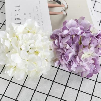 China Valentine S-1098 19cm White Silk Hydrangea Artificial Flower Head For Wedding Rose Flower Wall Decoration for sale