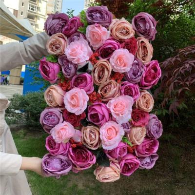 China decorative flowers & V-1189 40*60cm Wreaths Artificial Peony Flower Wall For Decoration for sale