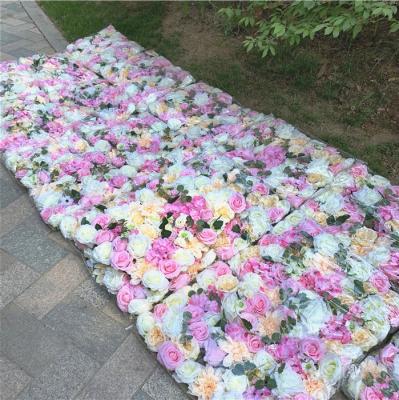 China Wedding Decoration F-1376 Customized Roll Champagne Pink Eucalyptus Flower Wall Rose Flower Wall for sale