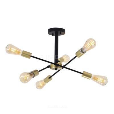 China Modern Sputnik V 6 Lights Chandeliers Semi Flush Mount Ceiling Light Black and Gold Chandelier Lamps Home Decor for Restaurant IN0129 for sale