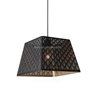 China Contemporary Wholesale Black Pendant Light Metal Decorative Pattern Hanging Finish Light Black Lighting Fixtures For Hotel Dining Room BS0209 for sale