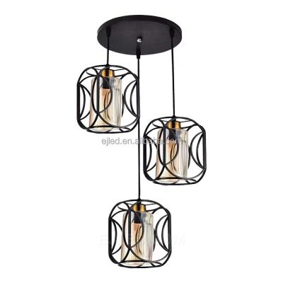 China Contemporary Wholesale Black Pendant Light Metal Wire Cage With Clear Glass Shade Lamp Hanging Light Fixture For Kitchen Island BS0149 for sale