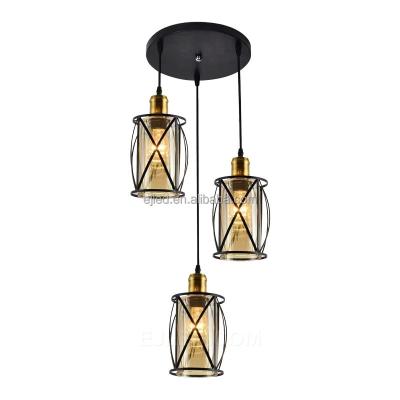 China Amazon contemporary hot sale black and gold metal wire cage pendant light with clear glass brass finish light fixtures for hotel BS0129 for sale