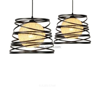 China Modern Pendant Lights For Kitchen Island Black Lantern Metal Spring Hanging Pendant Light Fixtures With Globe Fabric Shade IN0172 for sale