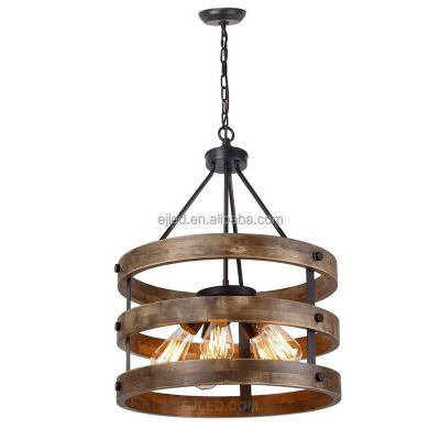 China Retro Circle Finish Style Modern Wooden Chandelier Light Vintage Circle Finish With 3 Lights Modern Bedroom Light For Hallway IN0170 for sale