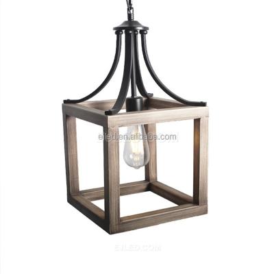 China Modern Black Chandelier Pendant Light Metal Hanging Lighting Fixture With Wood Grain Finish Vintage Retro For Home Decor IN0167 for sale