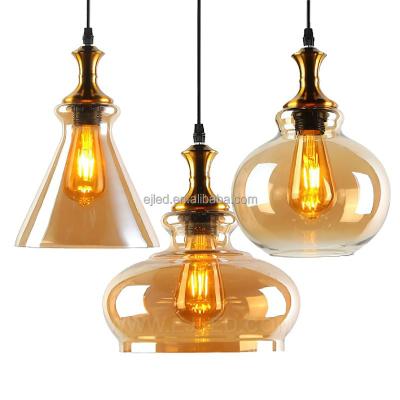 China Transparent Amber Modern Hanging Chandelier Lighting Contemporary Wholesale Blown Glass Pendant Light Hand Fixtures For Living Room GL0012 for sale