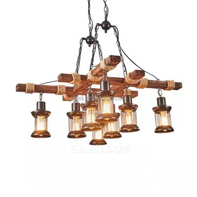 China China 8-Light Contemporary Farmhouse Chandelier Retro Wooden Hanging Island Light Fixture Industrial For Kitchen WD0030 for sale