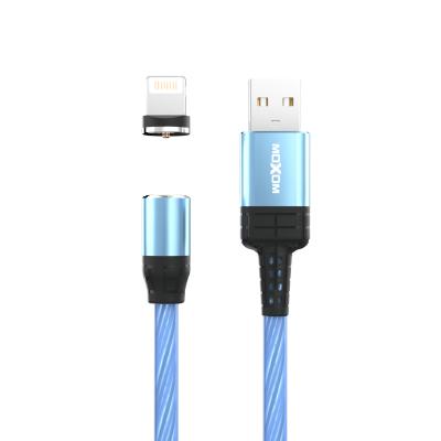 China Wholesale Strength MOXOM LED Light Magnetic Cable Stronger Magnetic Colorful Flowing Shiny On Stock Micro USB C Cable Charger Luminous Cable for sale