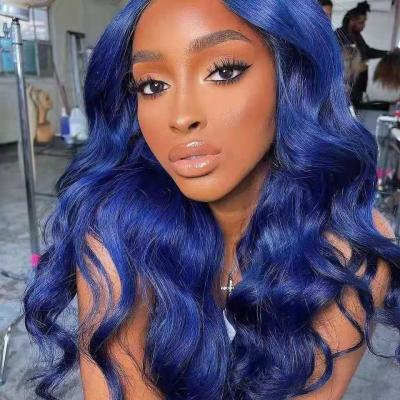 China Colored Silky Straight Wave Wig Dark Blue Body Wave For Women Hair Wigs Hd Transparent Lace Frontal Part Wig Colored for sale