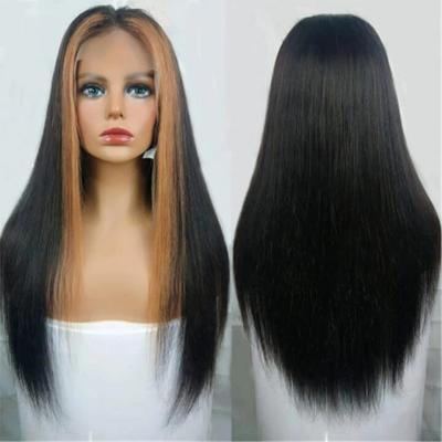 China 2021wholesale Silky Straight Frontal Wigs 100% Custom Hair 13x4 Wave Lace Up Human Hair Honey Blonde Highlights Natural Hairline Front Wig Straight for sale