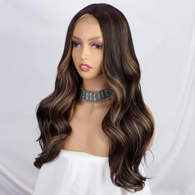 China 100%Brazilian Dark Blonde Virgin Blonde Wig Fashionable Highlight Wavy Long Body Wave Body Lace Hair Transparent Wigs for sale