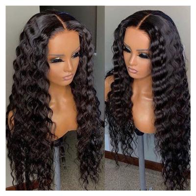 China Human Hair Wholesale Vintage Vendor Natural Black Wave Lace Wigs For Color Women Hair Lace Band 100% Deep Wave Wig for sale