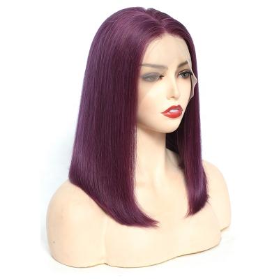 China Unprocessed Hair Straight Bob Wig Brazilian Mink Ombre Short Cuticle Aligned 12A# Purple Lace Front Human Hair Wig for sale