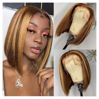 China Wholesale Straight Raw Indian Virgin Hair Vendors Lace Up High Quality Honey Front Highlight 1B Brown Color Straight Dangle Hair Wigs for sale