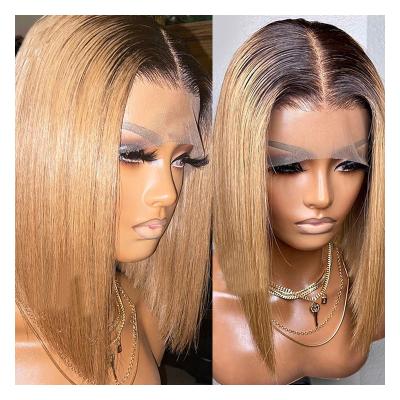 China Manufacturer Wholesale 100% Straight RAW Virgin Brazilian Hair. Honey Brown Straight 13*4 Lace Front 1b27 Short Bob Hair Wig for sale