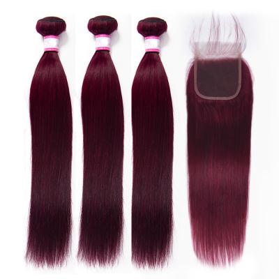 China Factory Wholesale 1B 99J Bundle Silky Straight Wave With Closure Straight Hair Weave Cuticle Aligned Hair With Headband for sale