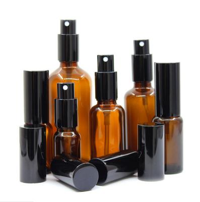 China Personal Care 30ml, 50ml, 100ml Frosted Glass Amber Essential Oil Bottle With Treatment Pump for sale