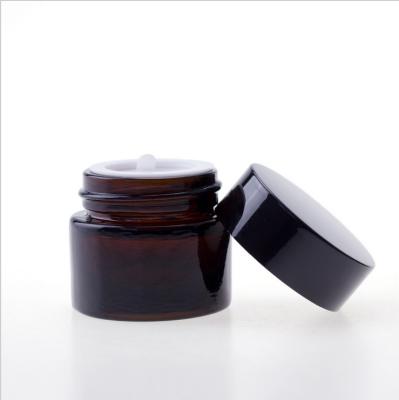 China Low MOQ 10ml 15ml original personal care dark brown amber glass jar for cosmetic cream with bamboo lid for sale