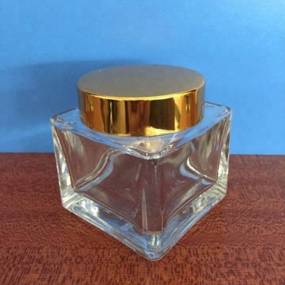 China 4 oz (120ml) round personal care cream and square glass jars with gold or silver aluminum lids for sale