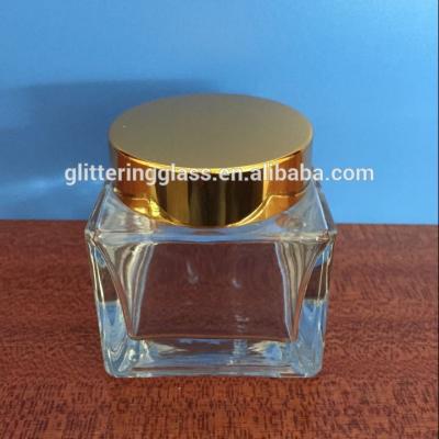 China Square 120ml (4 oz) Square Cosmetic Glass Jar With Gold Or Silver Aluminum Cap for sale