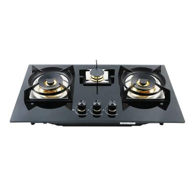 China Luxury Black tempered glass cooktop best flame 3 burners gas stove for sale/built in gas hob for sale