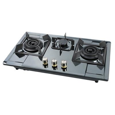 China Luxury 3 burner gas stove commercial gas stove burner table top kitchen stove black stainless steel for sale