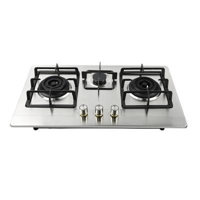 China Luxury Stainless steel kitchen appliances, built-in gas range, 3 burners, glass cooking stove for sale