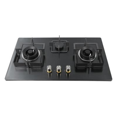 China Luxury Kitchen Appliances LPG NG 3 Burner Stove Battery Ignition Induction Gas Stove Frosted Stainless Steel Black Luxury Guangdong for sale