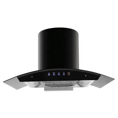 China Car Home Kitchen Hood Chimney Glass Panel Glass Arc-shaped Range Hood With Led Display for sale