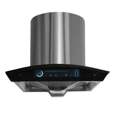 China Car Kitchen cooker Hood price Glass Arc-shaped Chimney smoke extractor Range Hoods With Led Display for sale