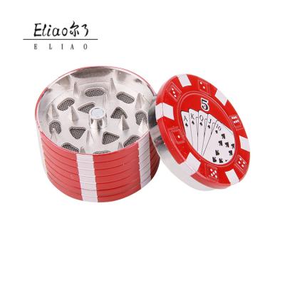 China Erliao Traditional 3 Layers Poker Chip Style Herb Herbal Tobacco Crusher Grinders Smoking Pipe Accessories Instrument Red/Green/Black for sale